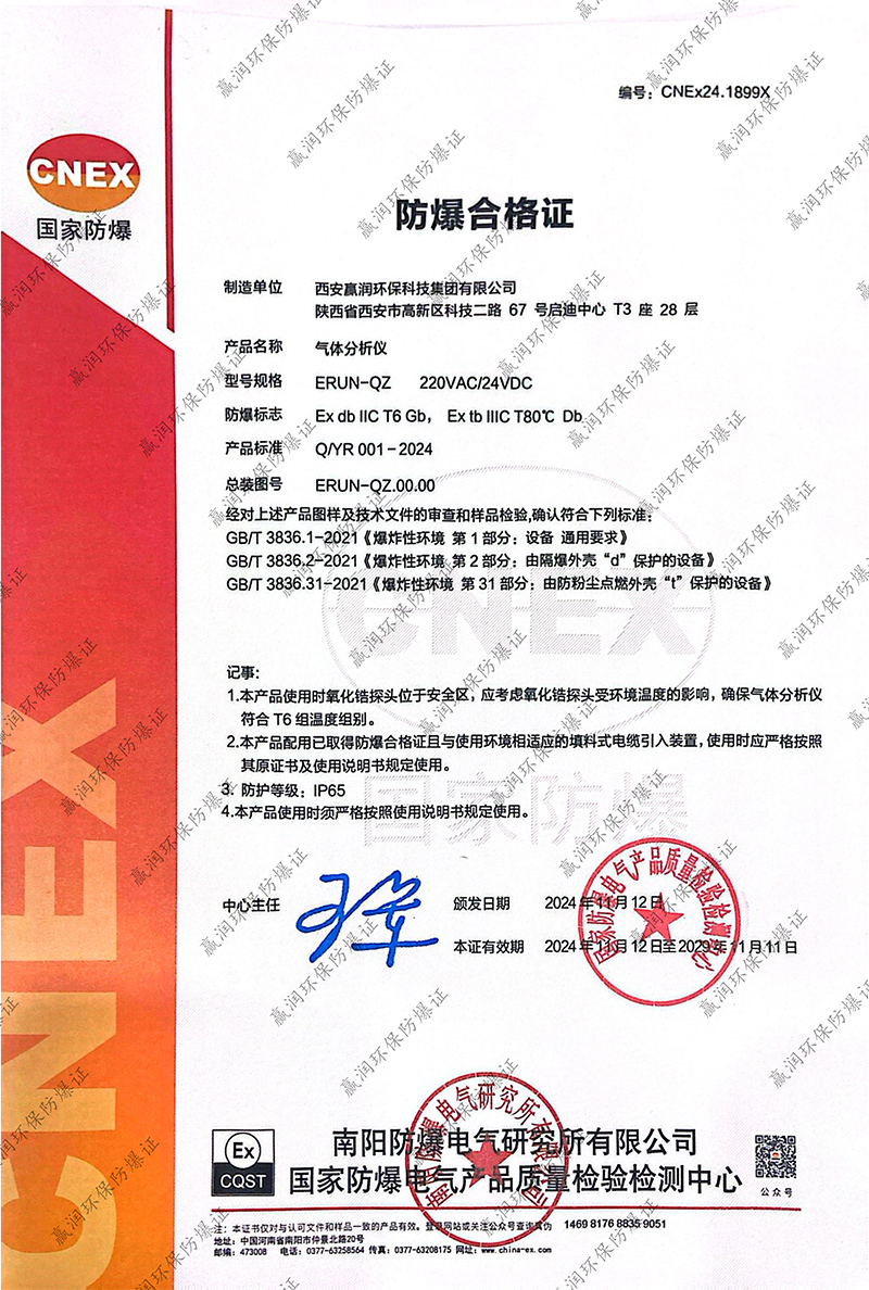 熱烈祝賀 | 贏潤集團(tuán)氣體分析儀再次成功取得防爆合格證！